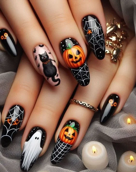 Pumpking Halloween Nail Art