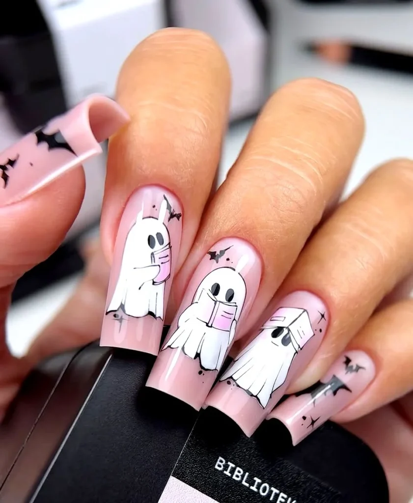 Cute Ghosts manicure for long nails