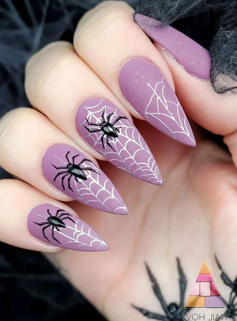 Pastel Spider on Stiletto Nails