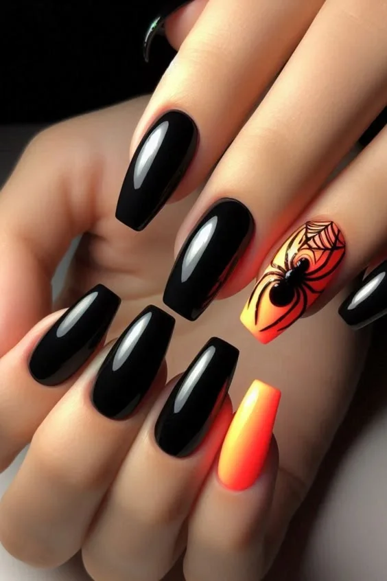 Black Coffin Nails with spiders