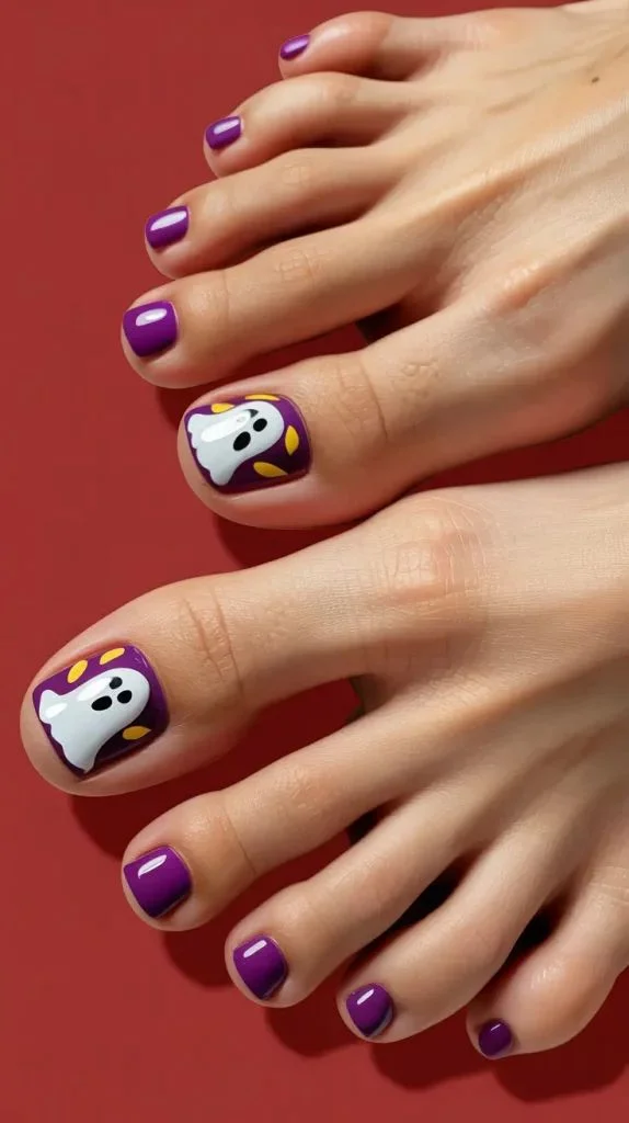 Halloween Pedicure with ghosts