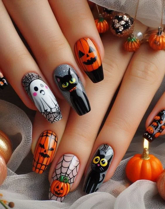 Jack-o-lantern Halloween Nail Designs