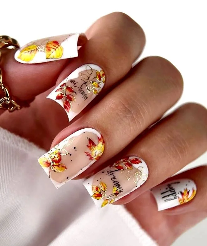 Fall Manicure with leaves