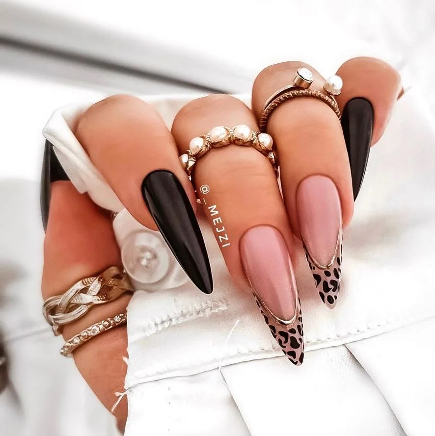 November French Tips with Leopard print