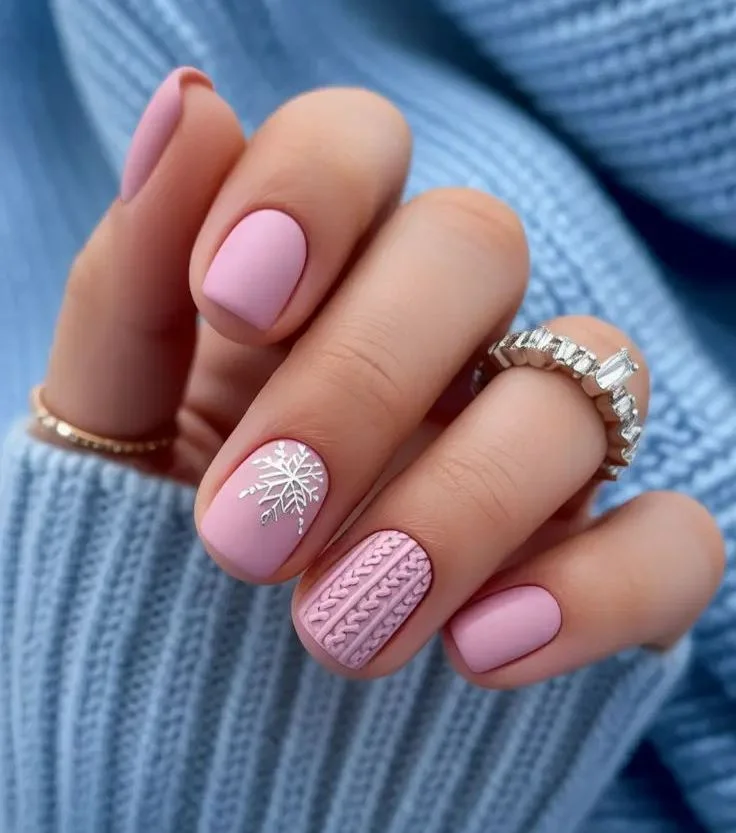 Pink Sweater Nails for cold season