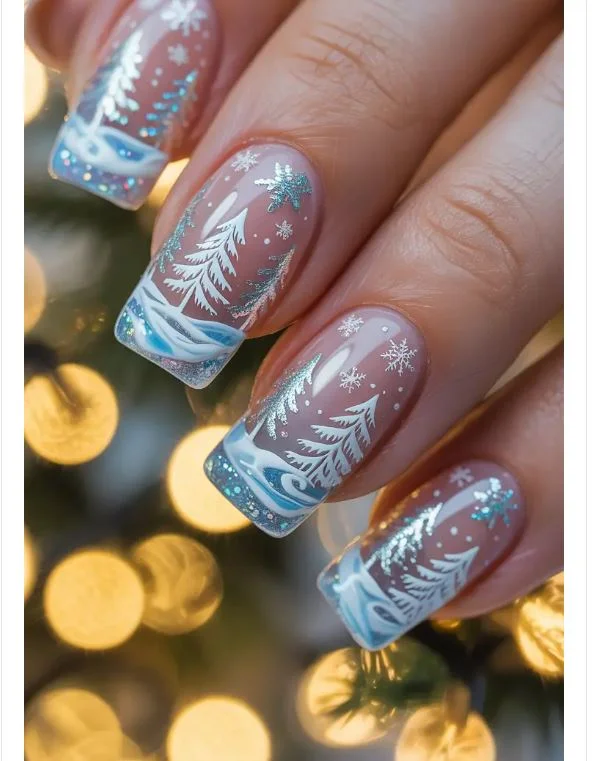 Winter nails design for december with paitings