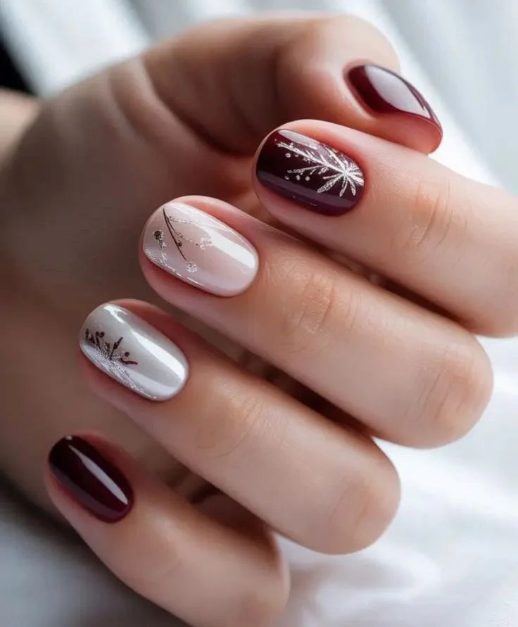 Winter Burgundy Manicure for short nails