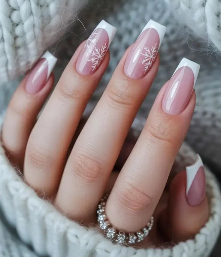 White french tips with snowflake