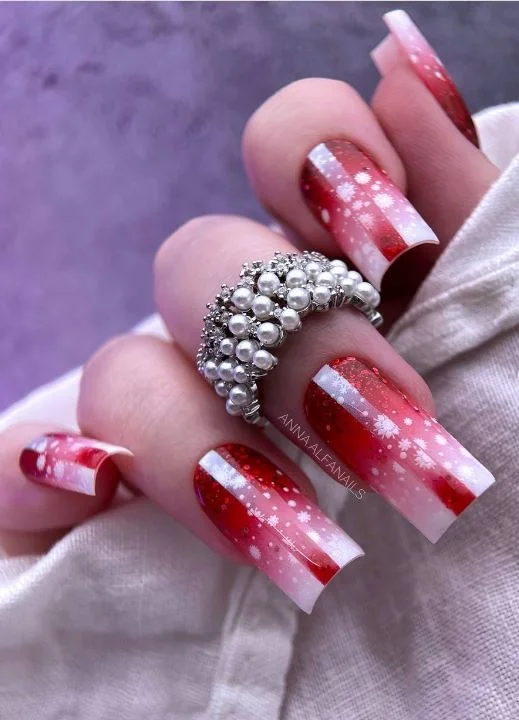 Ombre Burgundy December Nail Art