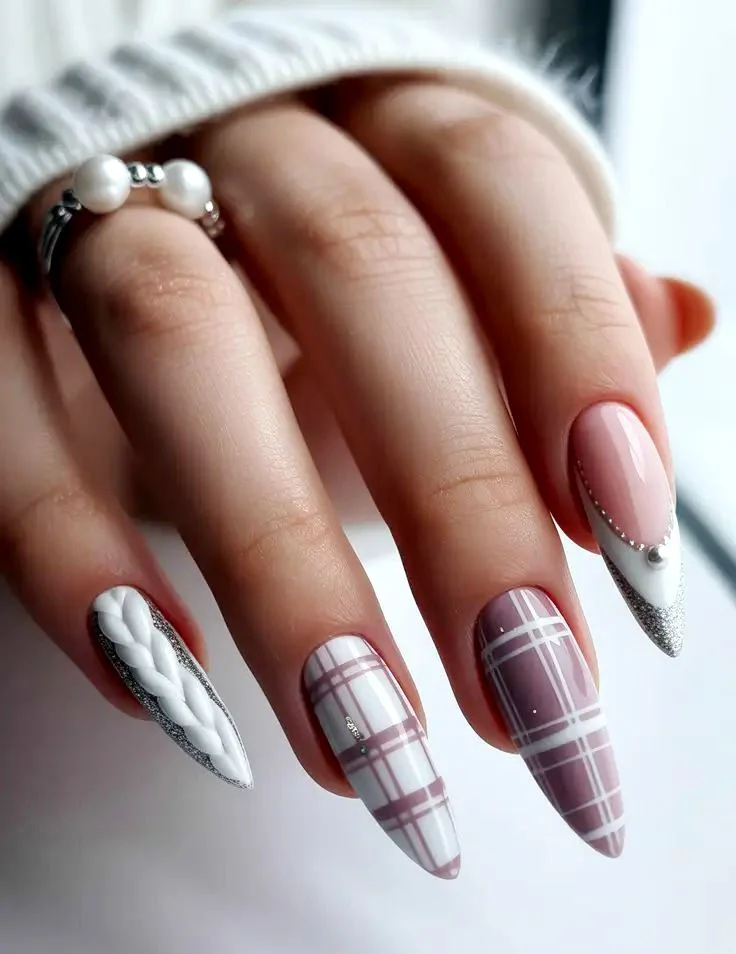 Christmas Nail Designs with plaid and sweater painting