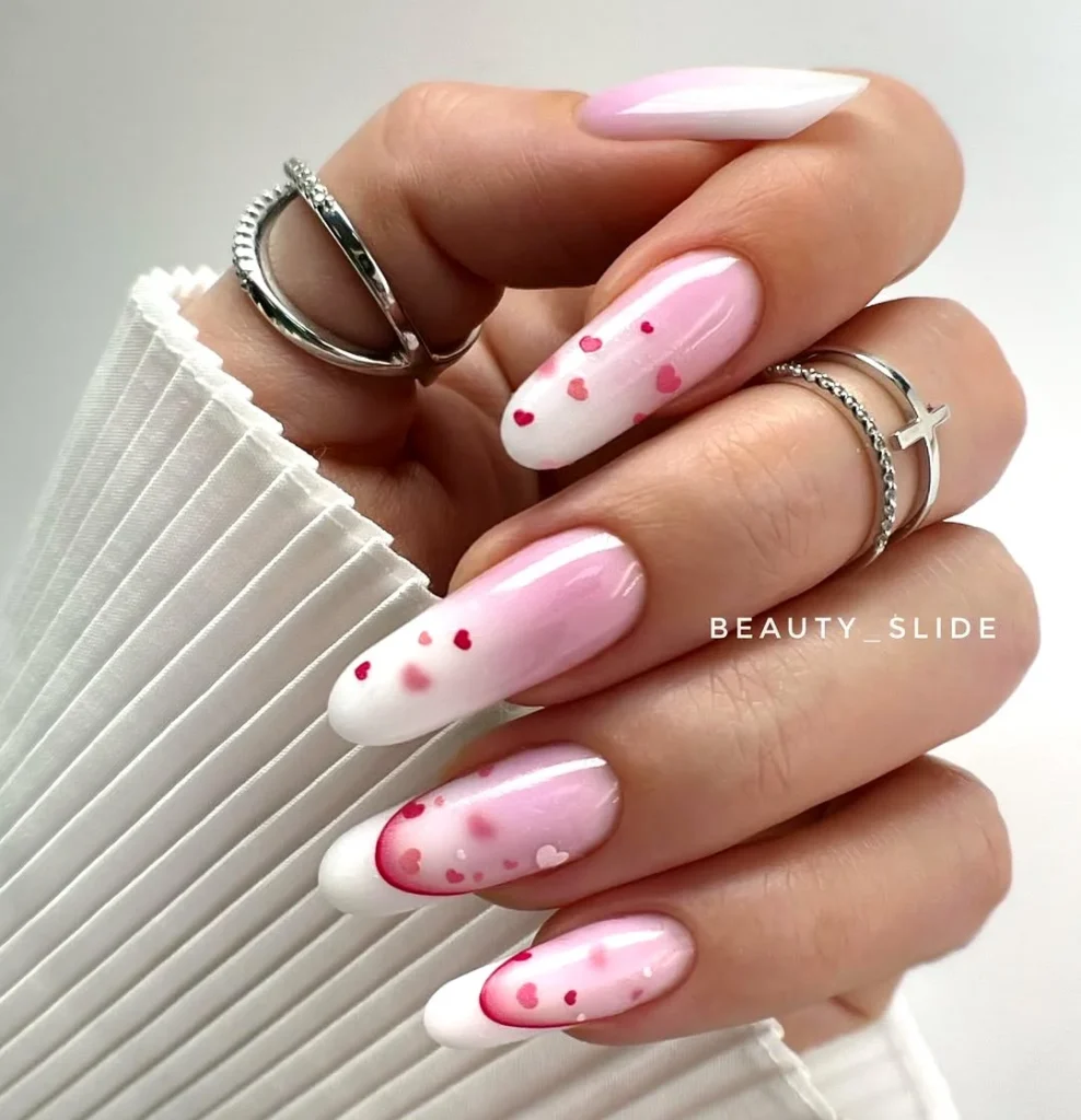 Classic Valentine nail colors red pink white
