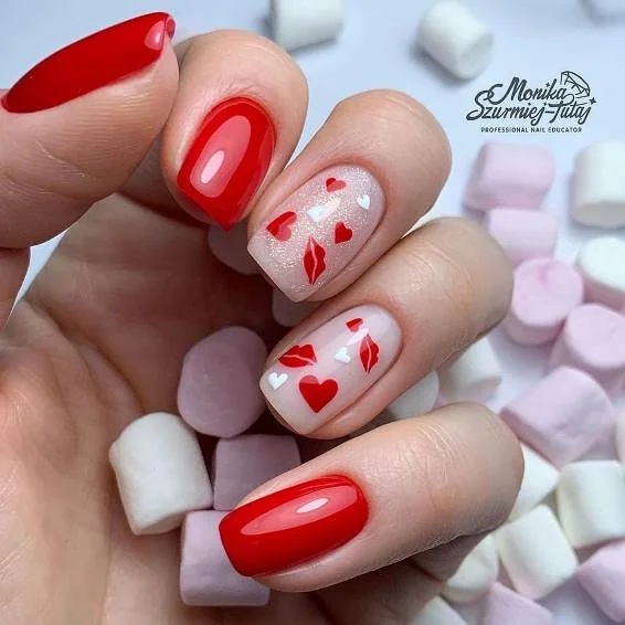 Romantic Valentine manicure close up