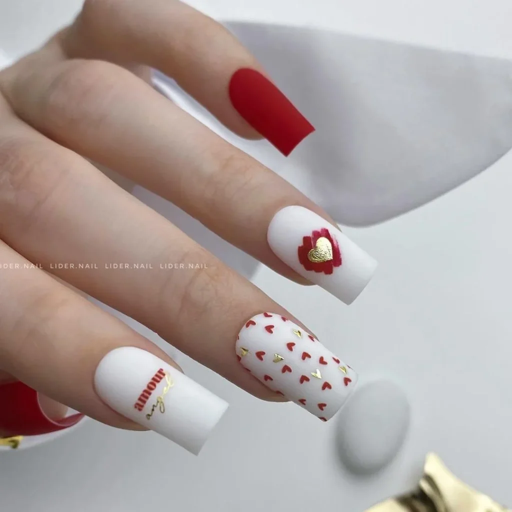 Valentine’s Day nail art with hearts