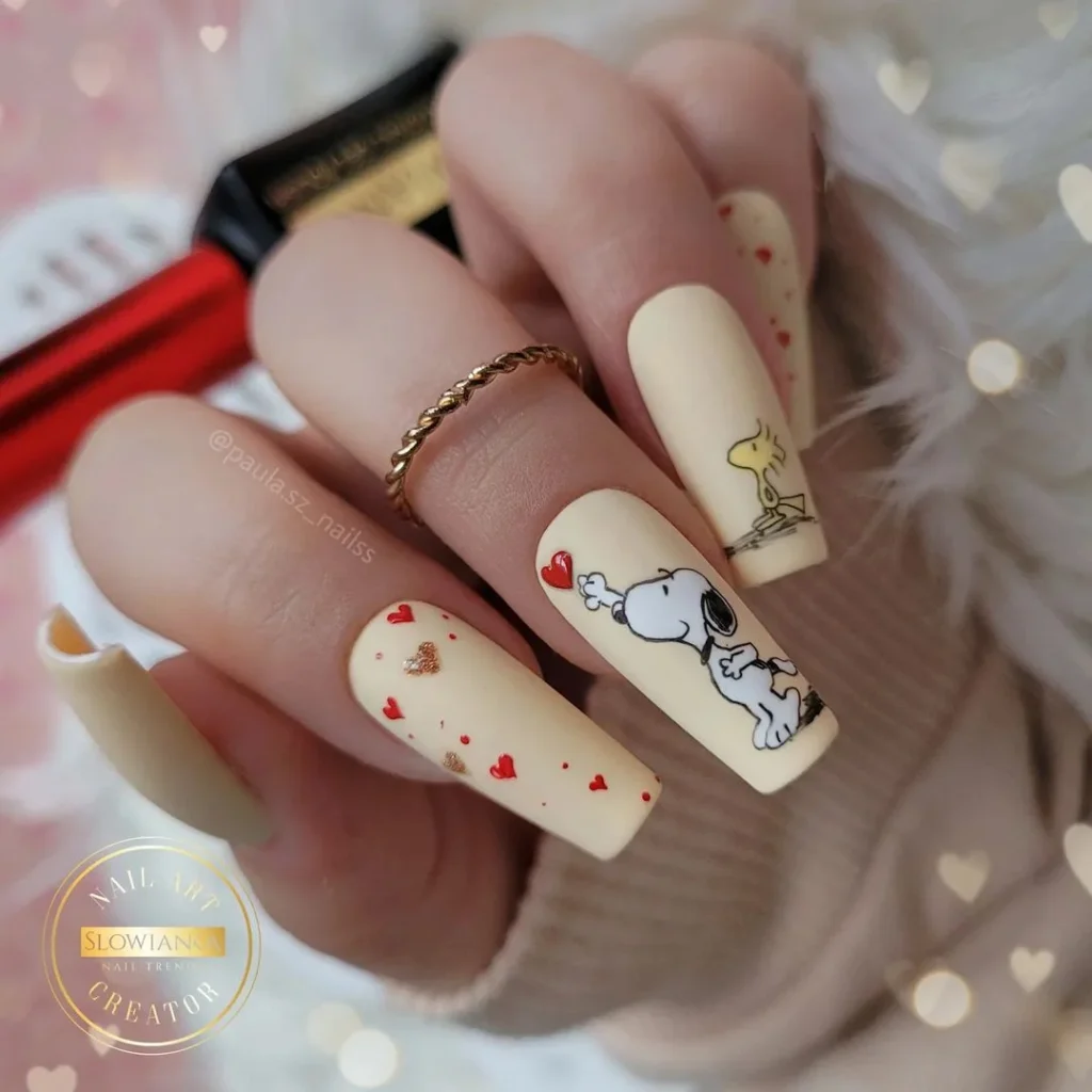 Yellow Pastel Valentine's Day Nails with Spooky and hearts