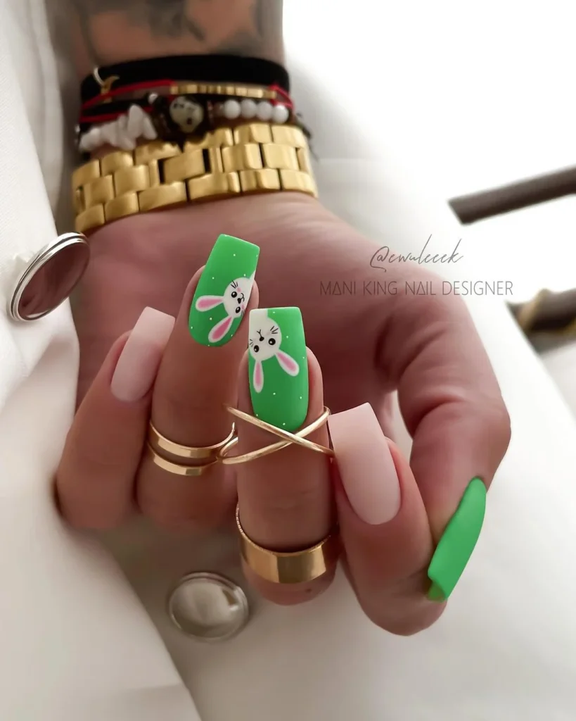 Green Bunny Easter Nail Designs