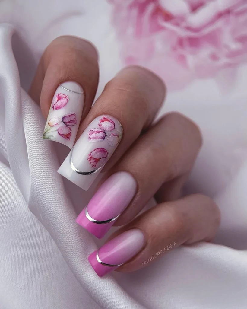 Ombre Pink Tulip Easter Nail Art