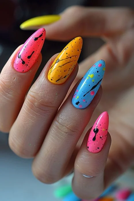 Bright Almond Nails with Dots