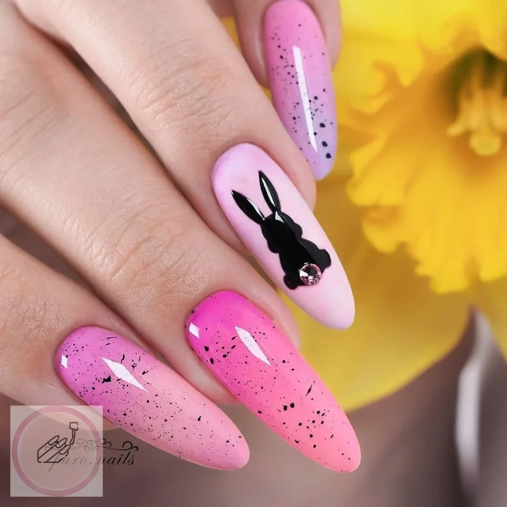 Pink Ombre Bunny Easter Nail Desings 