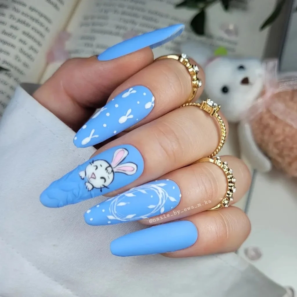 Baby Blue Bunny Nail Design