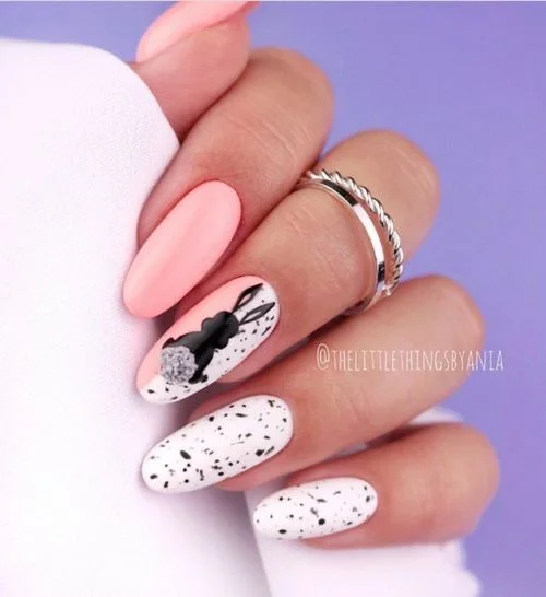 Cute White and Pink Easter Bunny Manicure