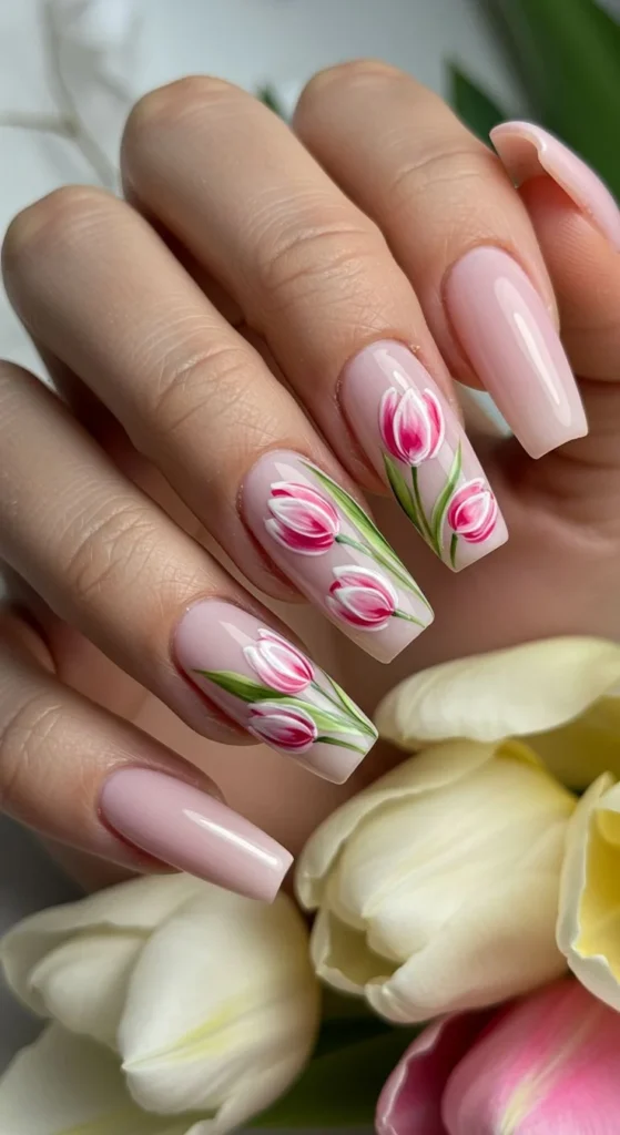 Pastel Tulip Manicure for Easter