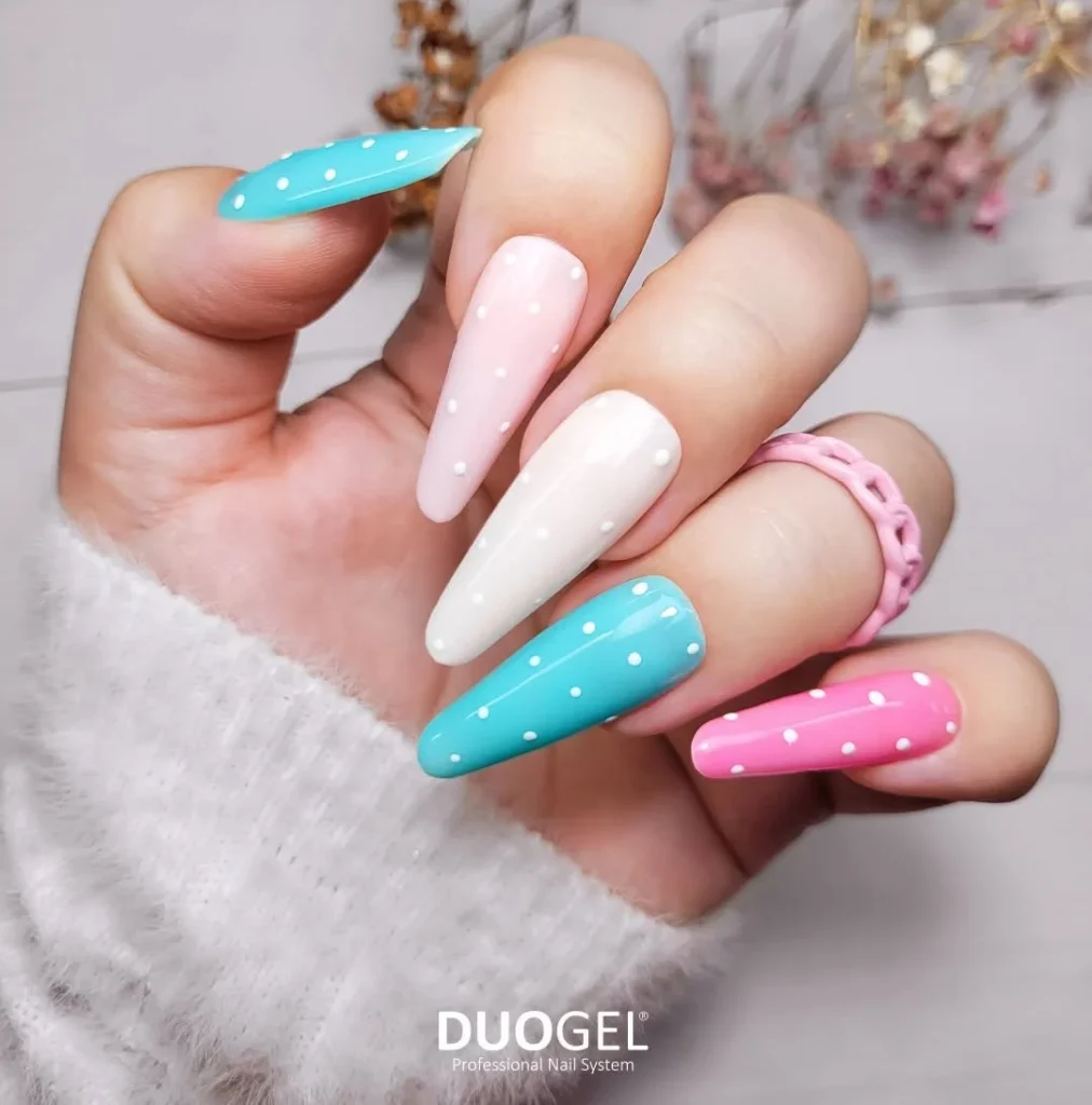 Simple Easter Long Nails with Dots