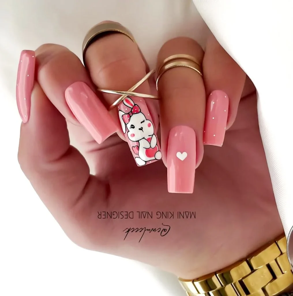 Cute Pink Bunny Easter Nail Designs