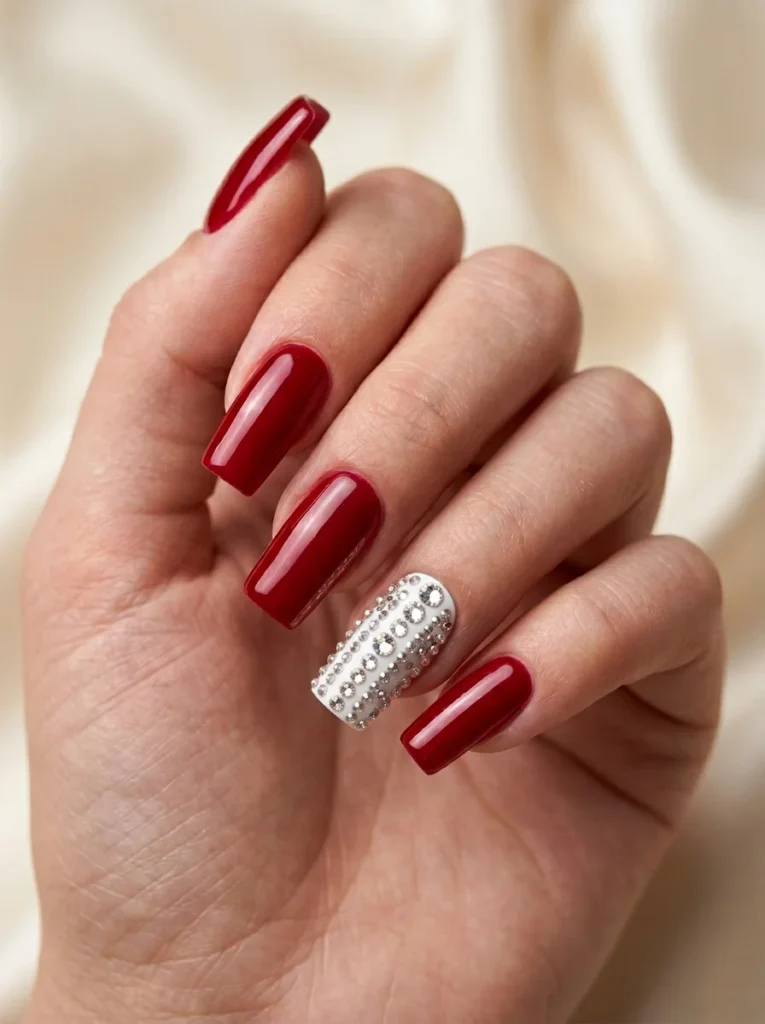 red nail designs with stones