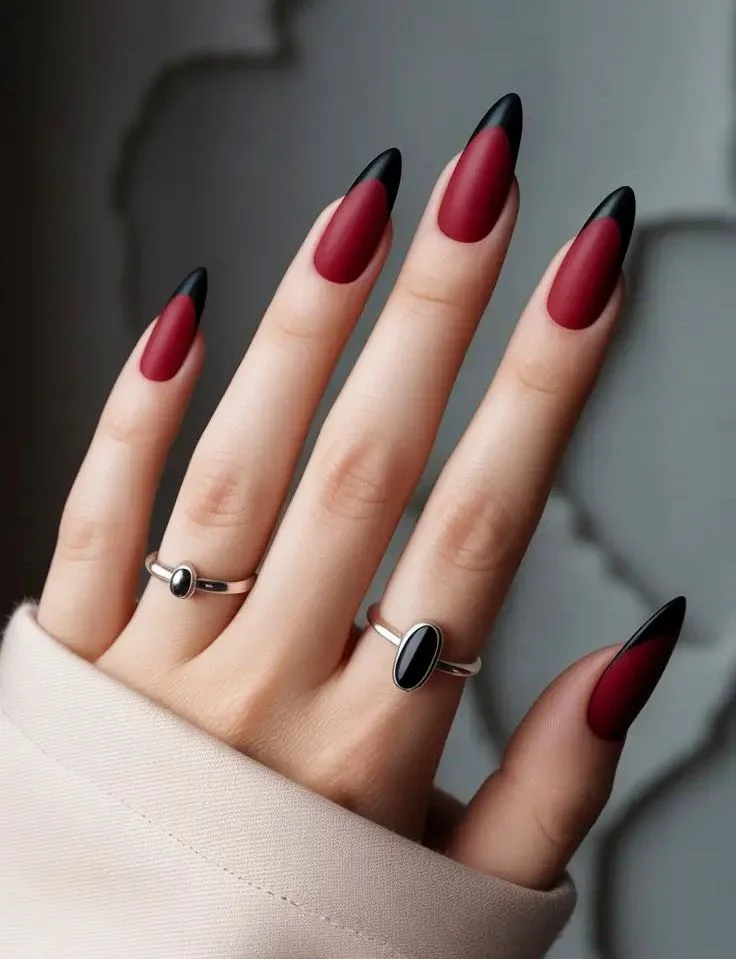 Matte Black and cherry nail art