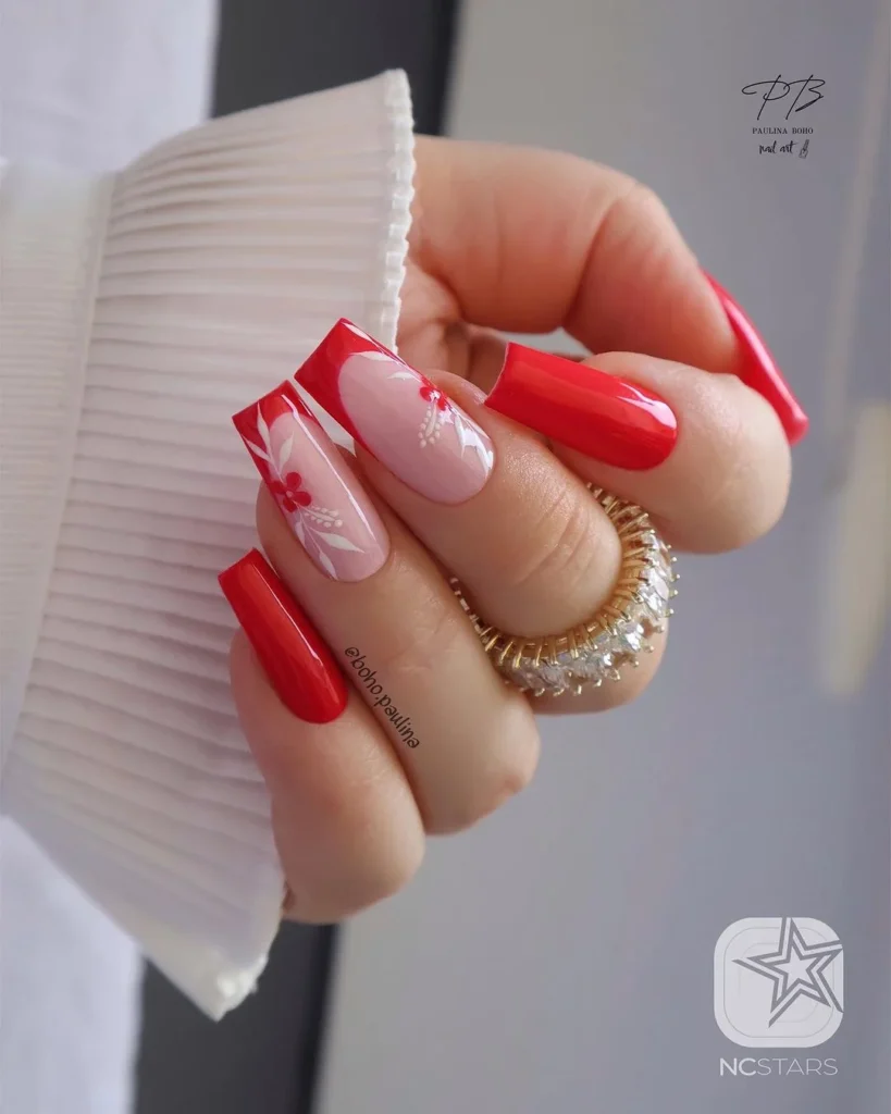 Floral red nail designs