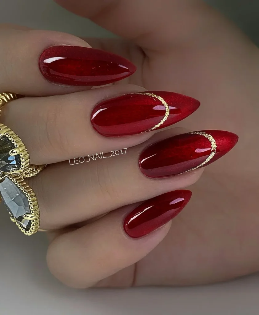 Red minimalist design on long nails