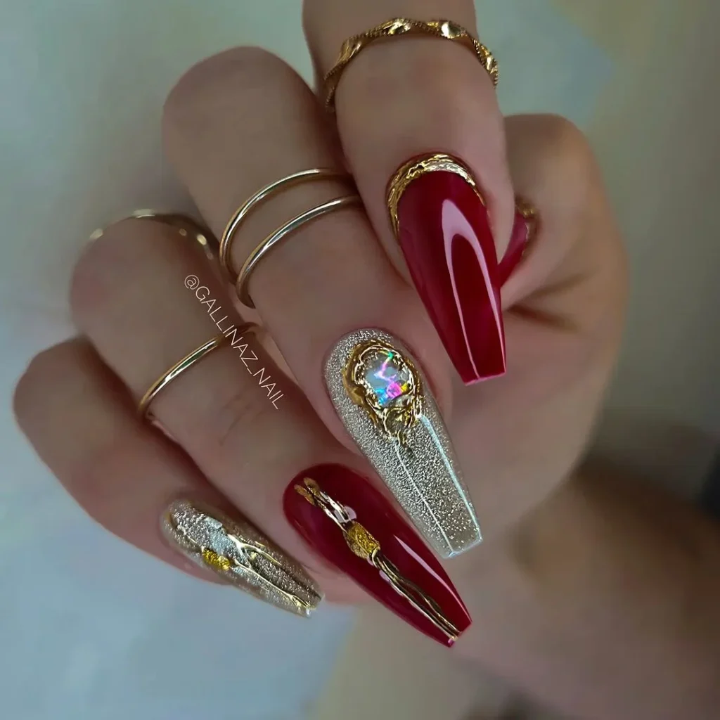 Crimson coffin nails with stones