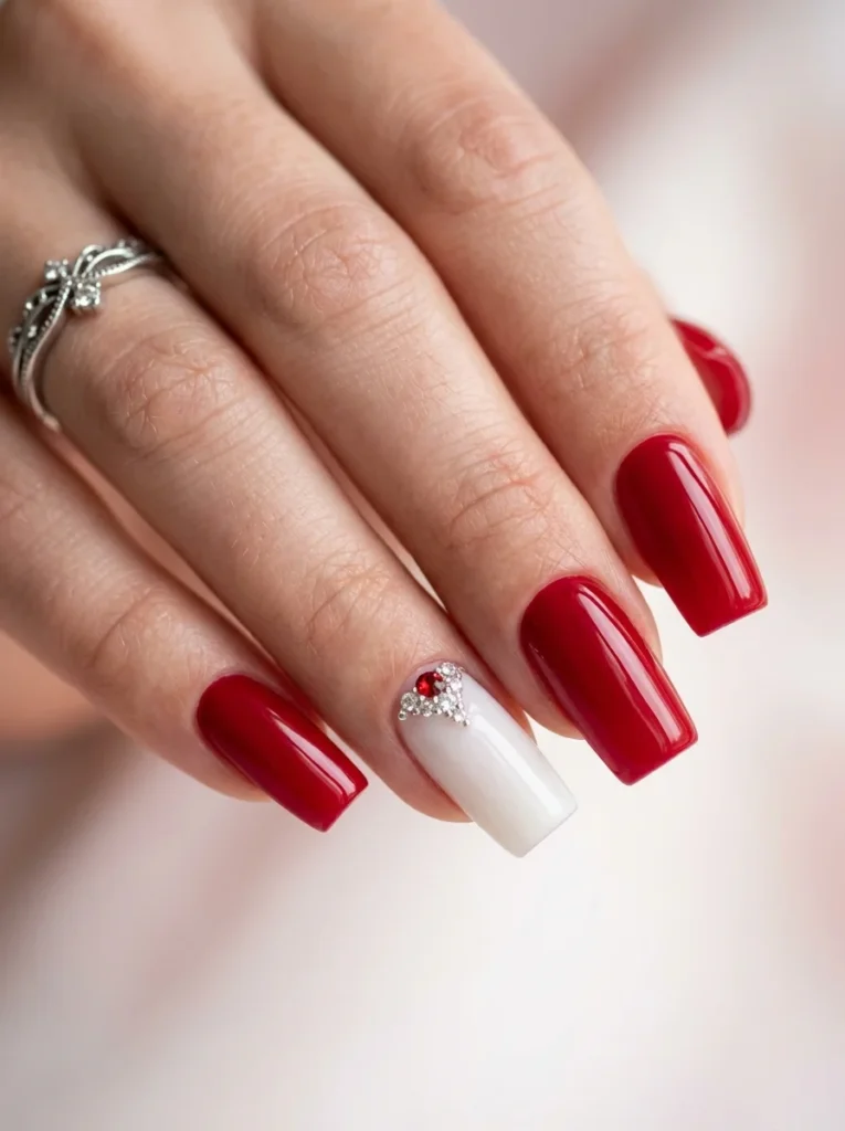 Red nail designs with acent nail