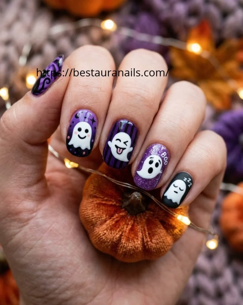 Halloween nail ideas for short nails with mixed designs