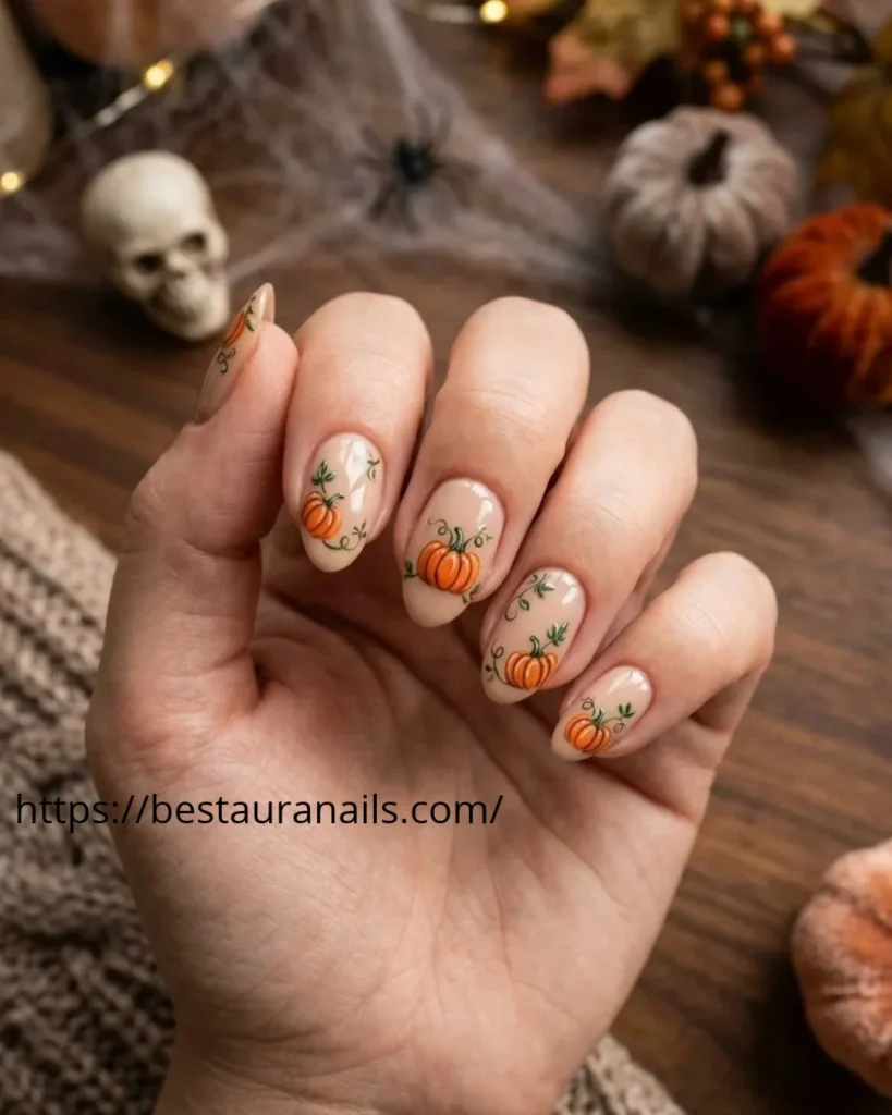 Halloween nail art for short nails with tiny seasonal accents 