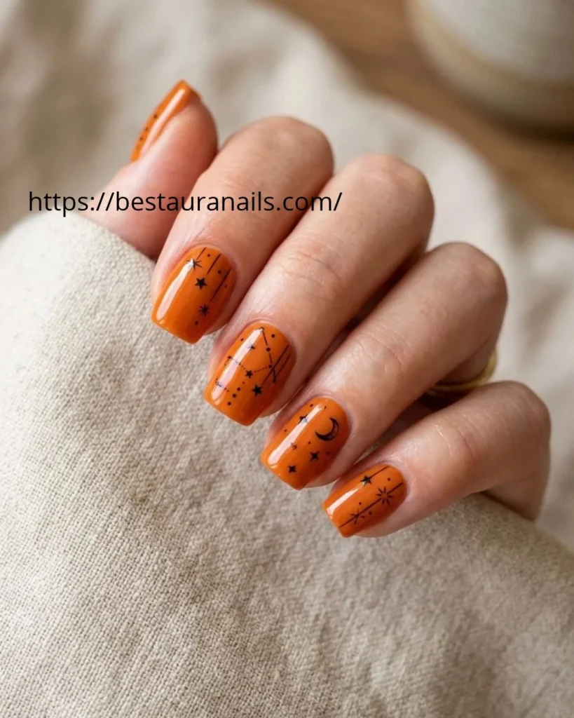 Simple Halloween nail designs for short nails with negative space moons 