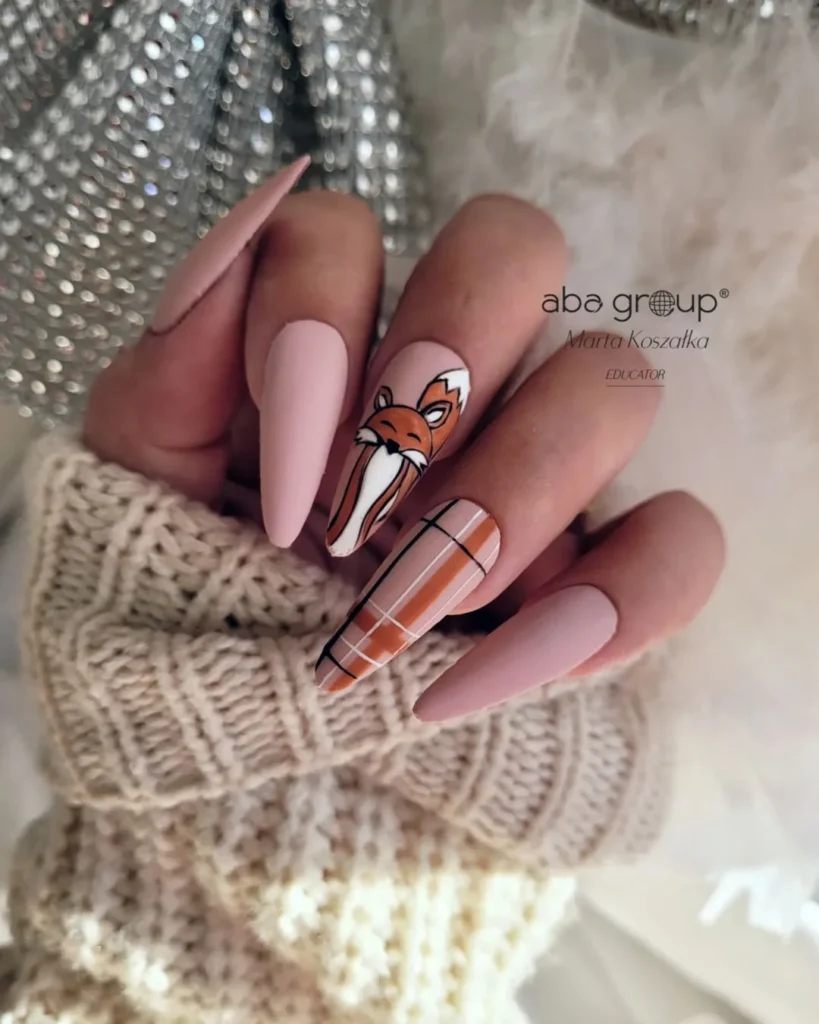 Fall nail designs combining plaid with seasonal motifs
