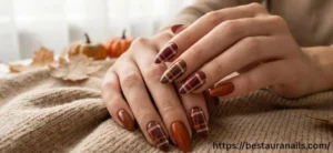 Thanksgiving plaid nails on almond shape is a classic already